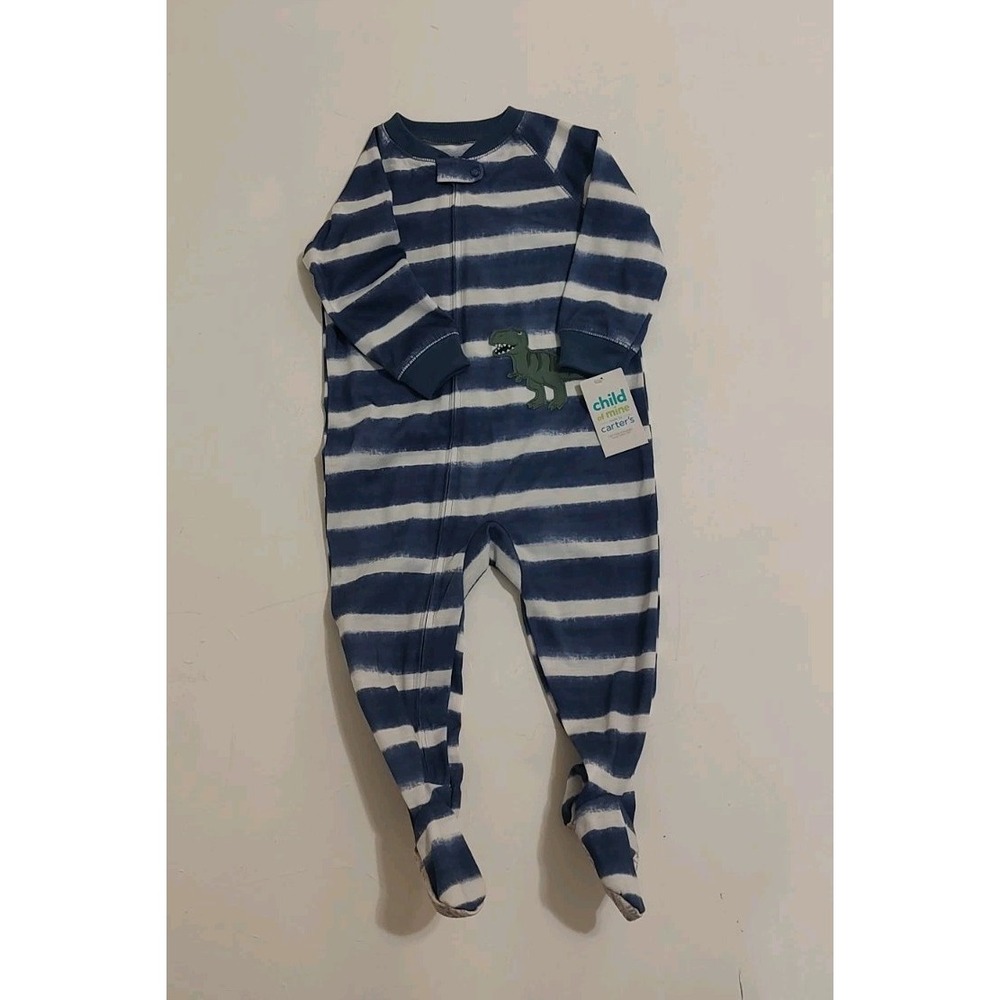 Carter's Child of Mine Boys Blue Striped Dinosaur Footed Sleeper Pajamas 18M NWT